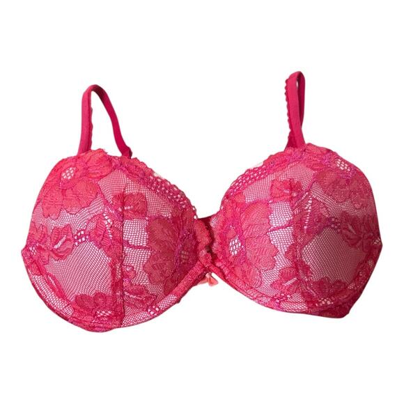 Victoria’s Secret Body Bra Size 32C Pink Floral Lace Underwire Push Up - Picture 2 of 4